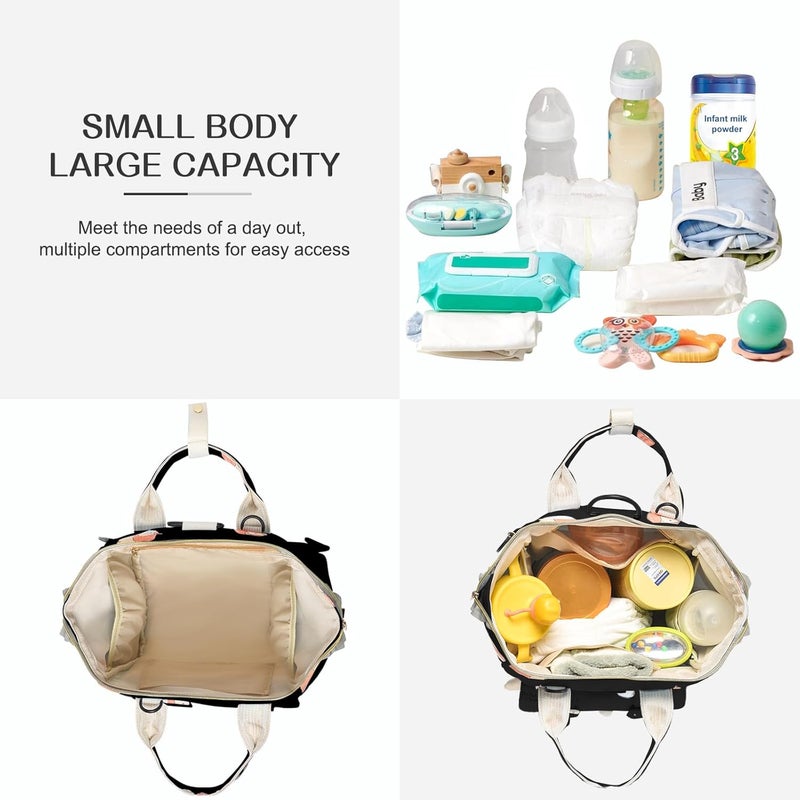 Mozzilog Small Diaper Bag Crossbody with Multi-Pocket, 4 in 1 Mini Travel Mommy Tote w/Shoulder for Stroller, Small Toddler Daiper Backpack with Insulated Pockets, Compact Baby Bag for Mom (Black Animal) - Image 3